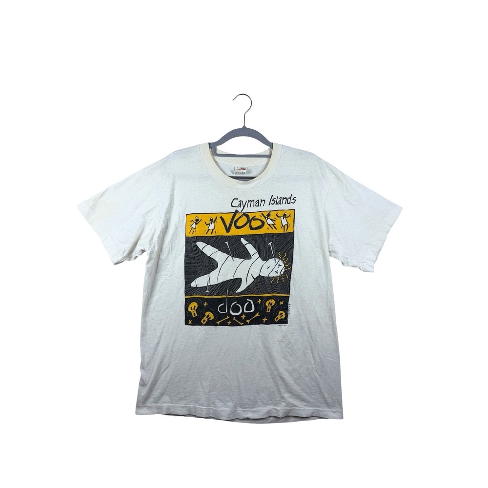 Vintage 90s Single Stitch Cayman Islands Voodoo White T Shirt Sz L Made in USA